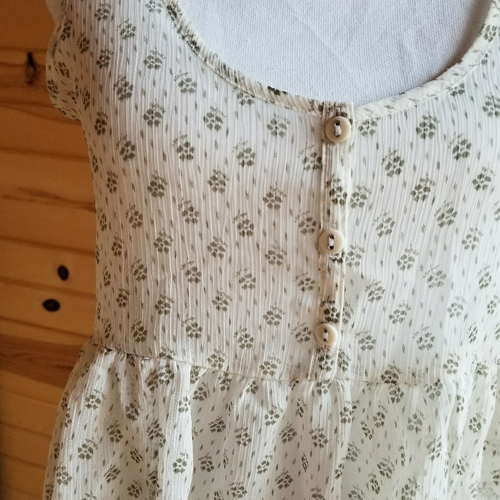 🛍Boho TankTop Loose Fit Floral Green Button Sheer - Picture 3 of 4